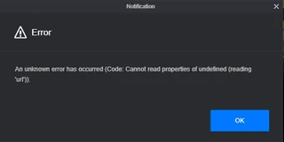Nexon Launcher error dialog reading: An unknown error has occurred (Code: Cannot read properties of undefined (reading 'url')).